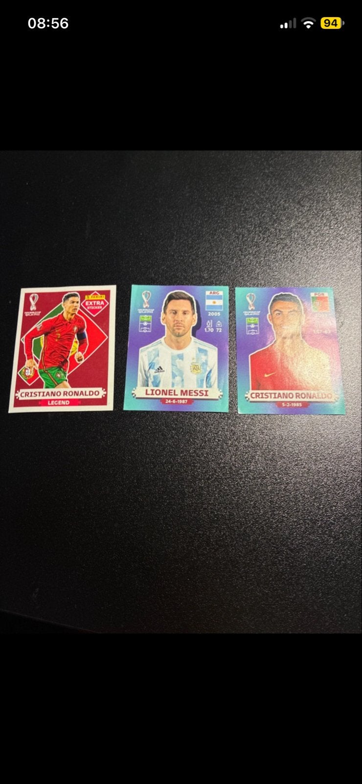 Voetbalplaatjes WK 2022: Messi & Ronaldo (3 stuks), Ophalen of Verzenden, Zo goed als nieuw, Buitenlandse clubs, Spelerskaart