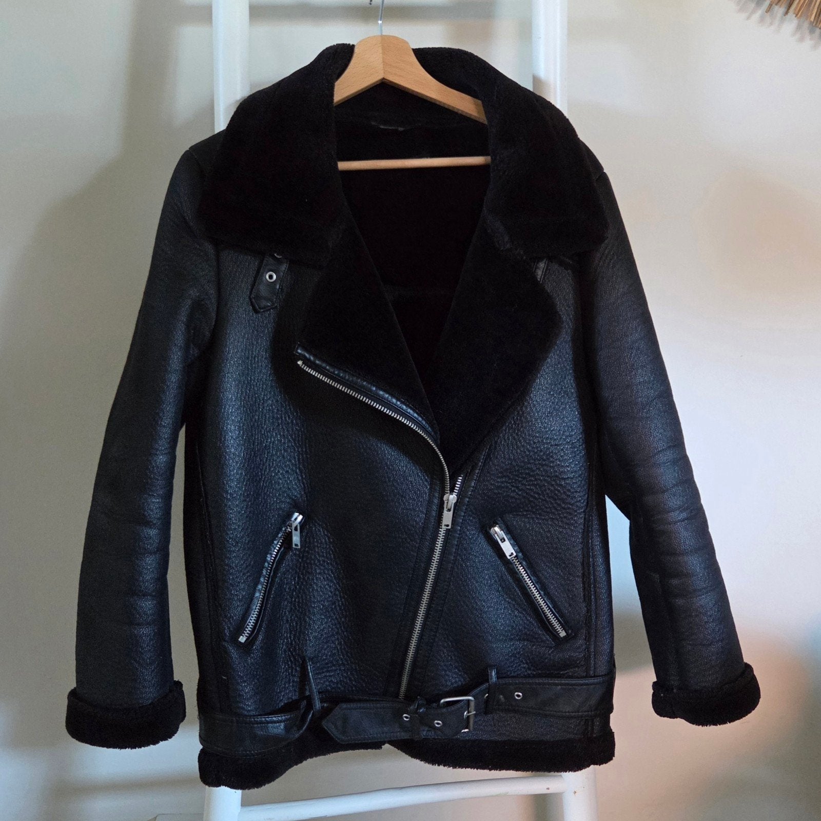 Zara Woman Bikerjack Zwart met Bontkraag Maat S, Zwart, Ophalen of Verzenden, Zo goed als nieuw, Maat 36 (S)