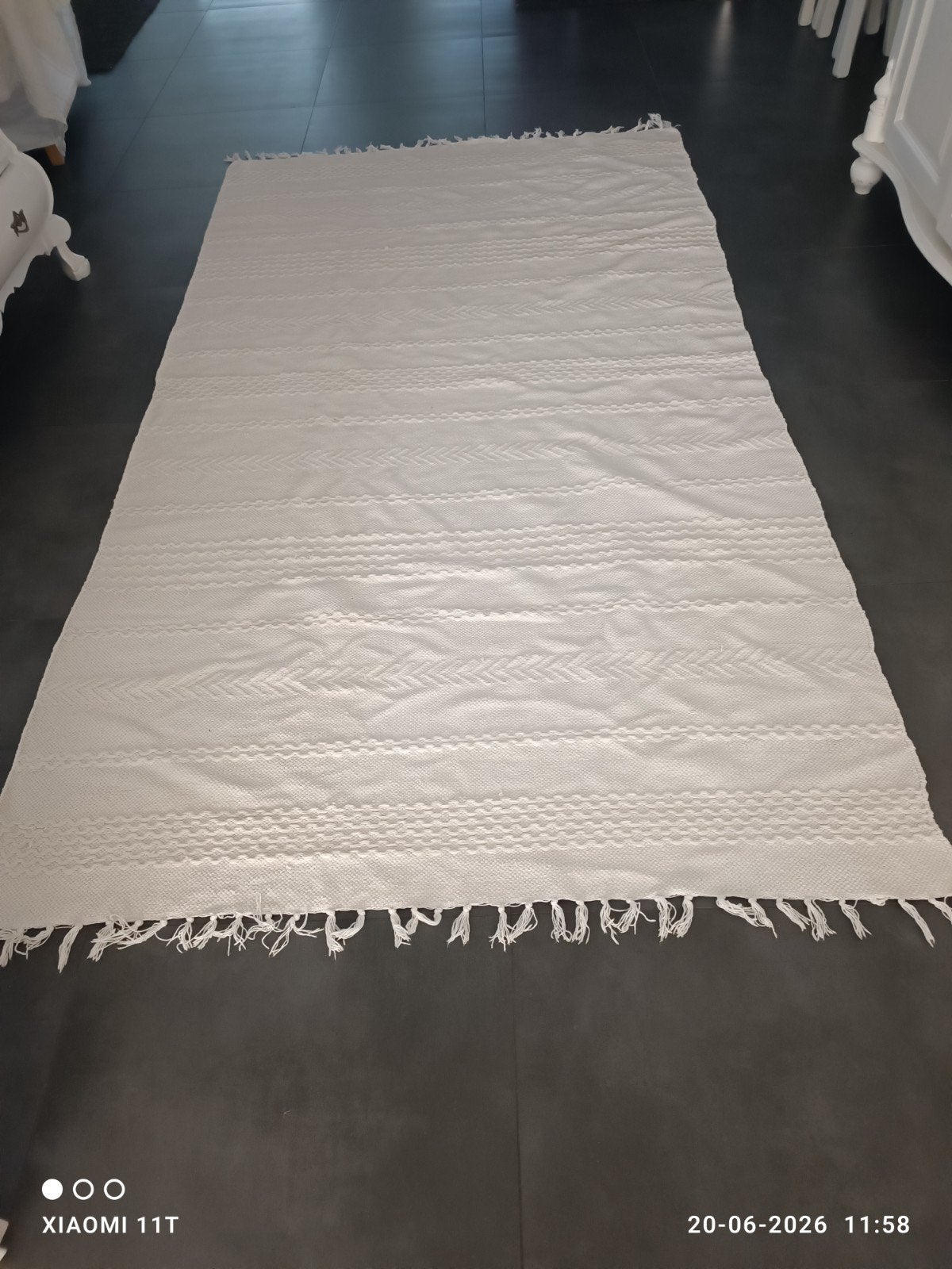 Vloerkleed wit/ ecru geweven, 100 tot 150 cm, Wit, 200 cm of meer, Ophalen of Verzenden