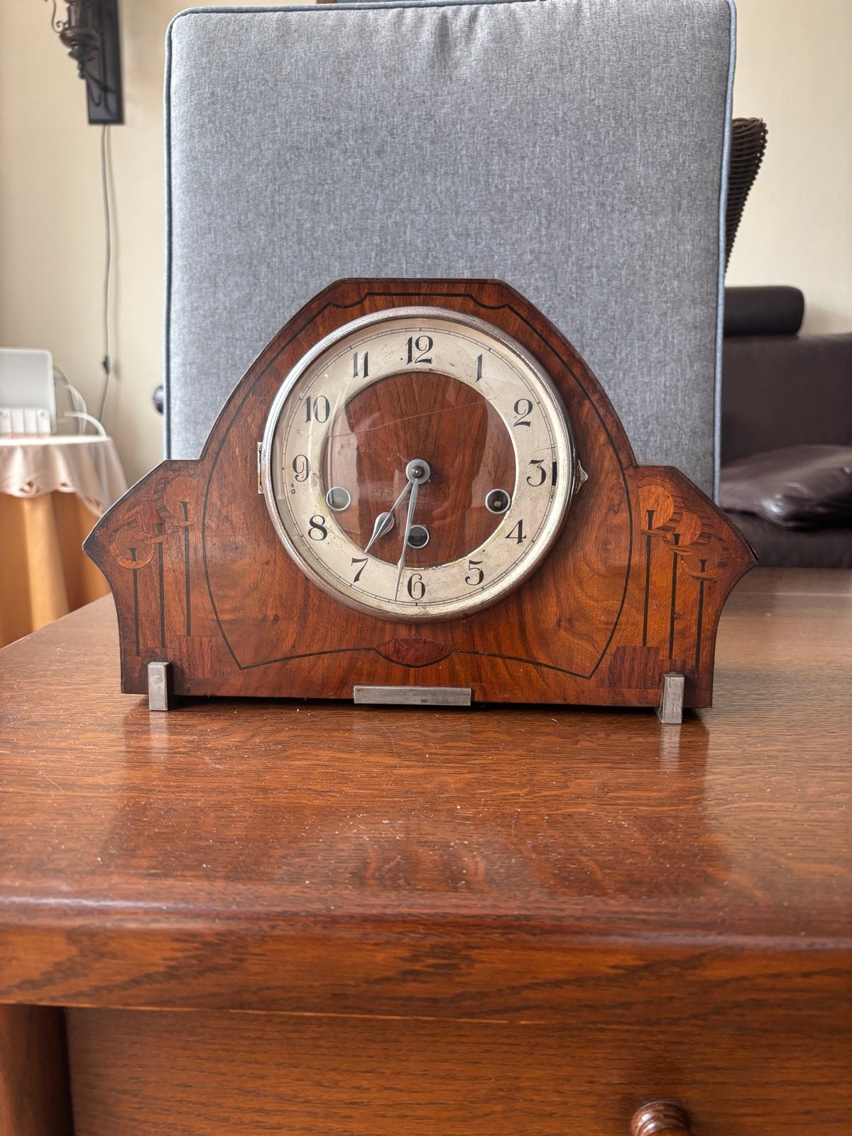 Antieke houten tafelklok - Art Deco stijl, Antiek en Kunst, Ophalen of Verzenden