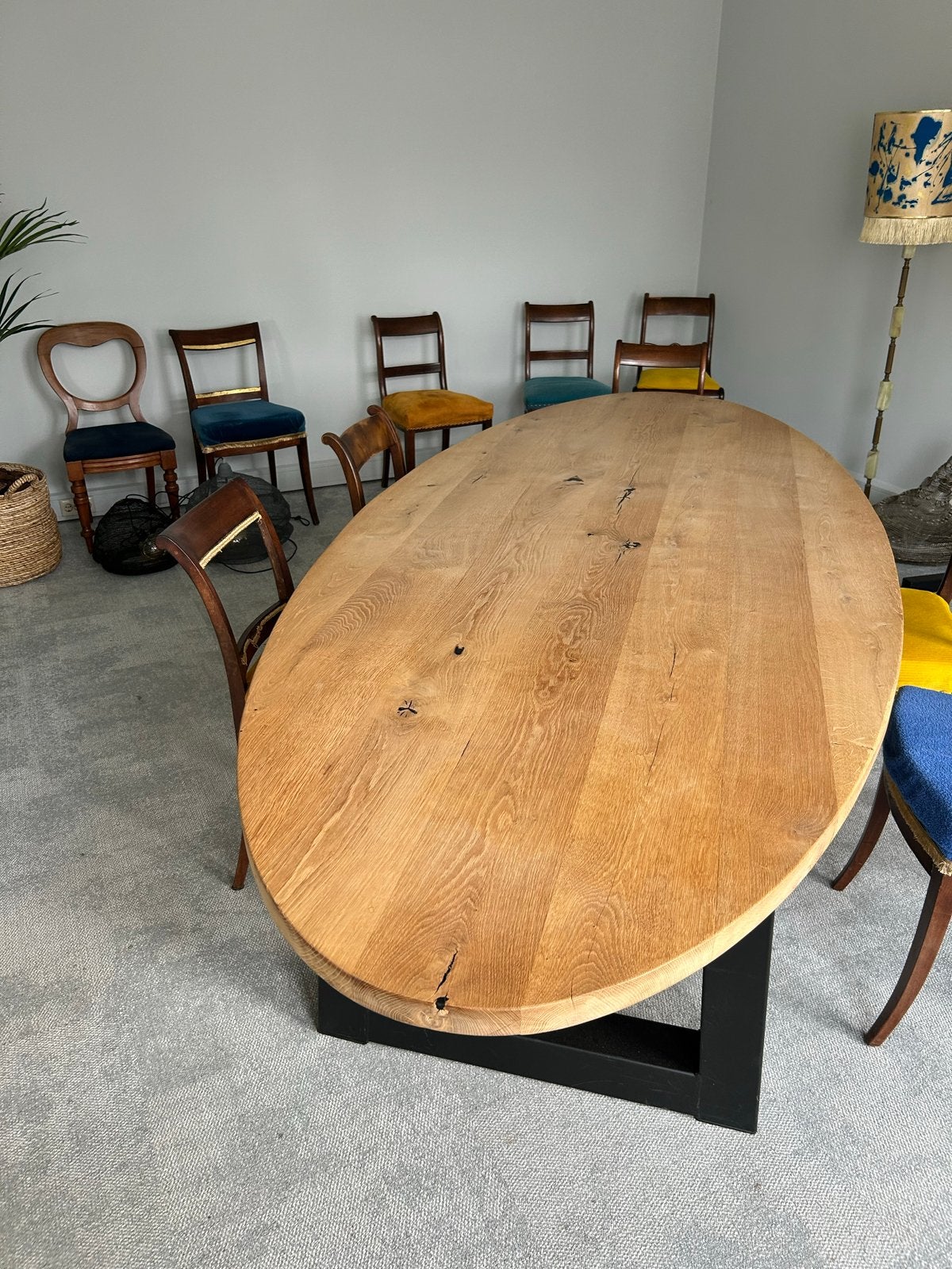 Grote ovale eet- annex vergadertafel, Ophalen, 100 tot 150 cm, Eikenhout, 200 cm of meer