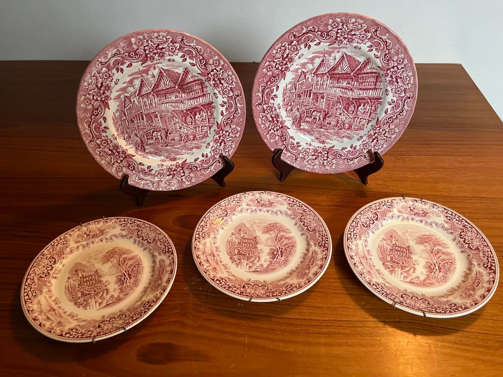 Vintage Royal Cambridge Old England borden set (5 stuks), Ophalen of Verzenden