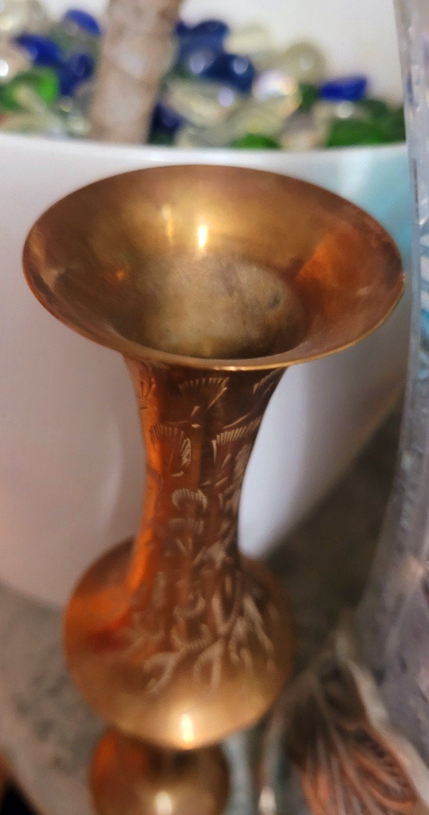 Vintage messing vaasje met gravures - India, Ophalen of Verzenden