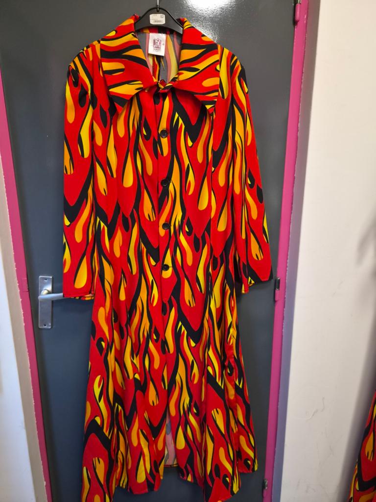 Vlammenjas met bijpassende cape, Maat 52/54 (L), Carnaval, Ophalen of Verzenden, Zo goed als nieuw