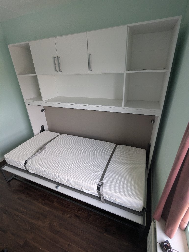 Opklapbed Albero met bovenbouw - 214 x 197 cm, Ophalen, 90 cm, Eenpersoons, Wit