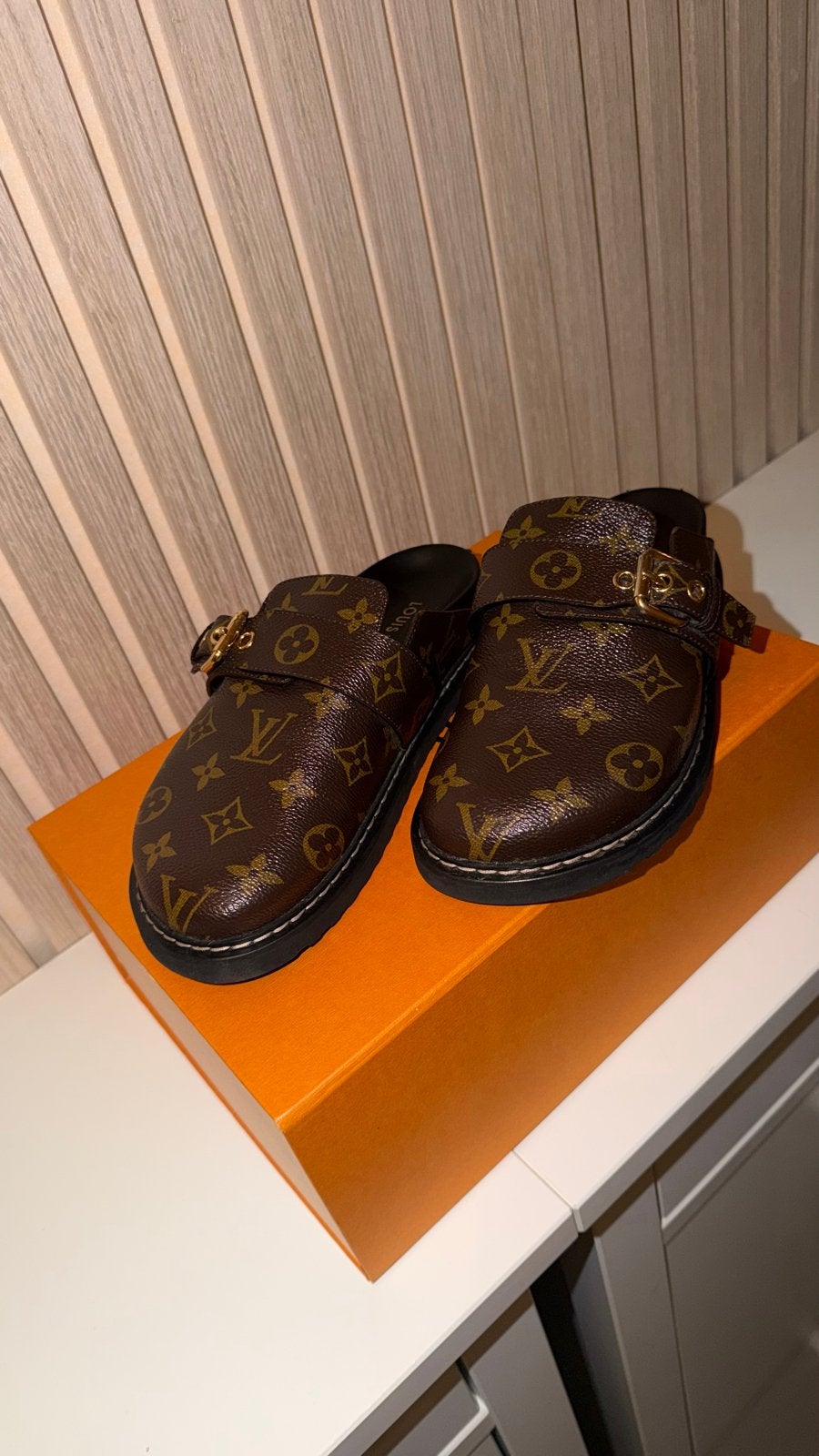Louis Vuitton LV Cosy Flat Comfort Clogs, Ophalen of Verzenden, Zo goed als nieuw, Bruin, Slippers