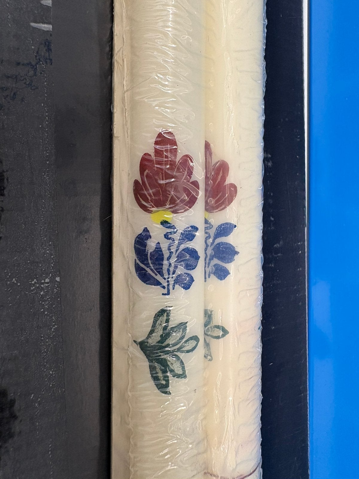 Set van twee boerenbont kaarsen, Huis en Inrichting, Blauw, Div, Ophalen of Verzenden, Div