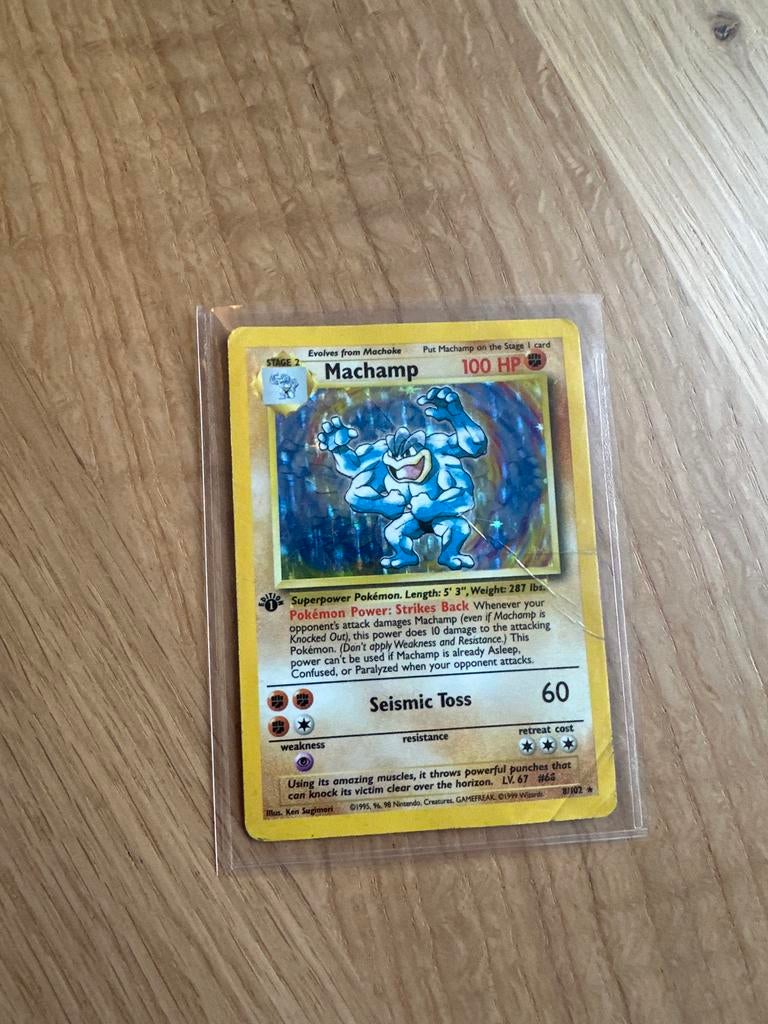 Machamp Pokémon kaart - Base Set 1st Edition, Hobby en Vrije tijd, Ophalen of Verzenden, Gebruikt, Losse kaart