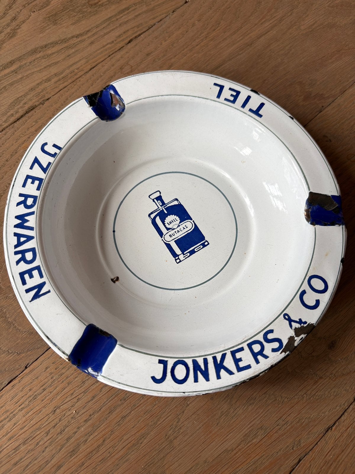 Emaille reclame asbak, Ophalen of Verzenden, Gebruikt, Gebruiksvoorwerp