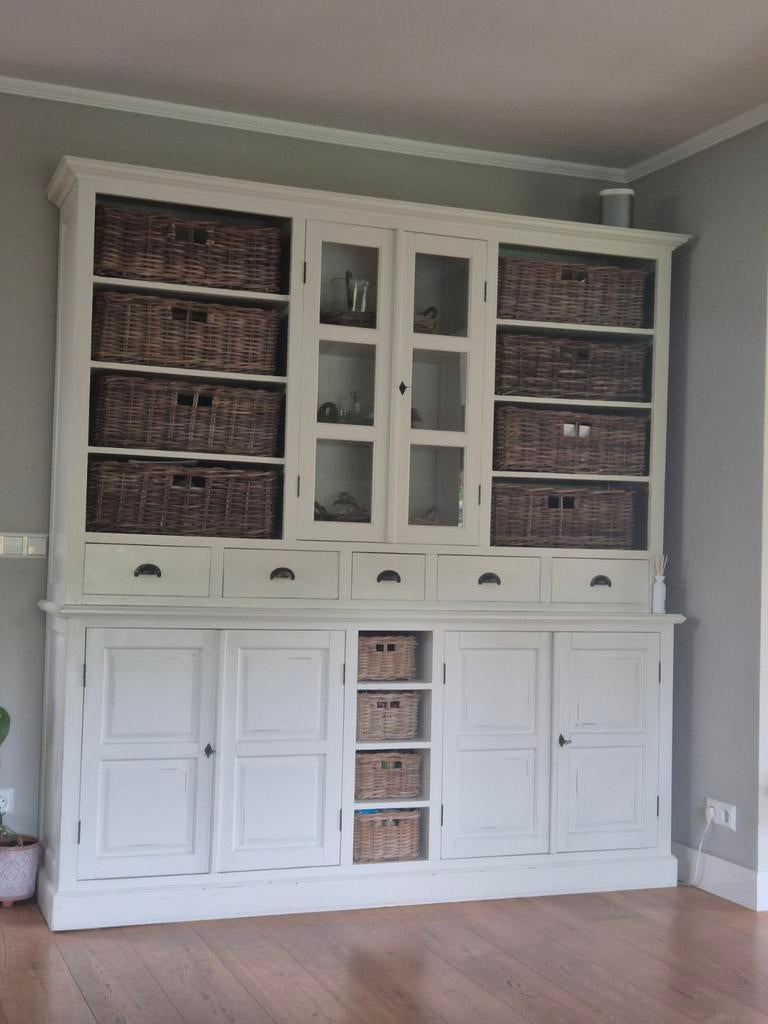 Grote buffetkast/vitrinekast - landelijke stijl, Huis en Inrichting, Kasten | Buffetkasten, Ophalen, 200 cm of meer, Landelijke stijl
