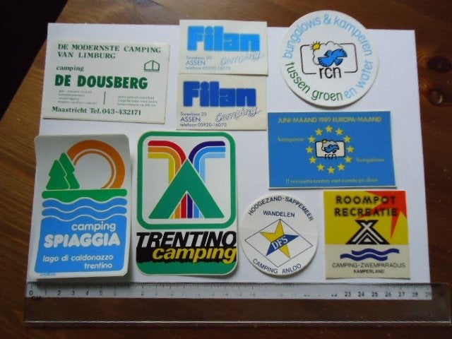 sticker oud Camping camper kamperen caravan auto retro, Verzenden, Zo goed als nieuw, Bedrijf of Vereniging