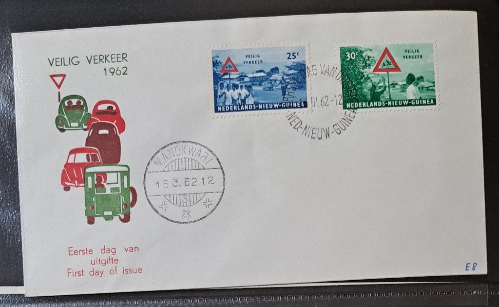 Ned.Nieuw Guinea: Veilig Verkeer envelop 1962, Postzegels en Munten, Postzegels | Eerstedagenveloppen, Ophalen of Verzenden, Onbeschreven