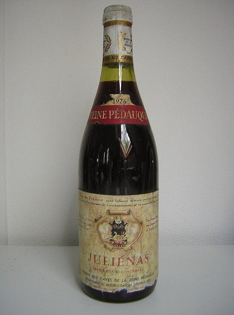 wijn 1976 Julienas Caves de la Reine Pedauque 50 jaar Oud.., Frankrijk, Nieuw, Ophalen of Verzenden, Rode wijn