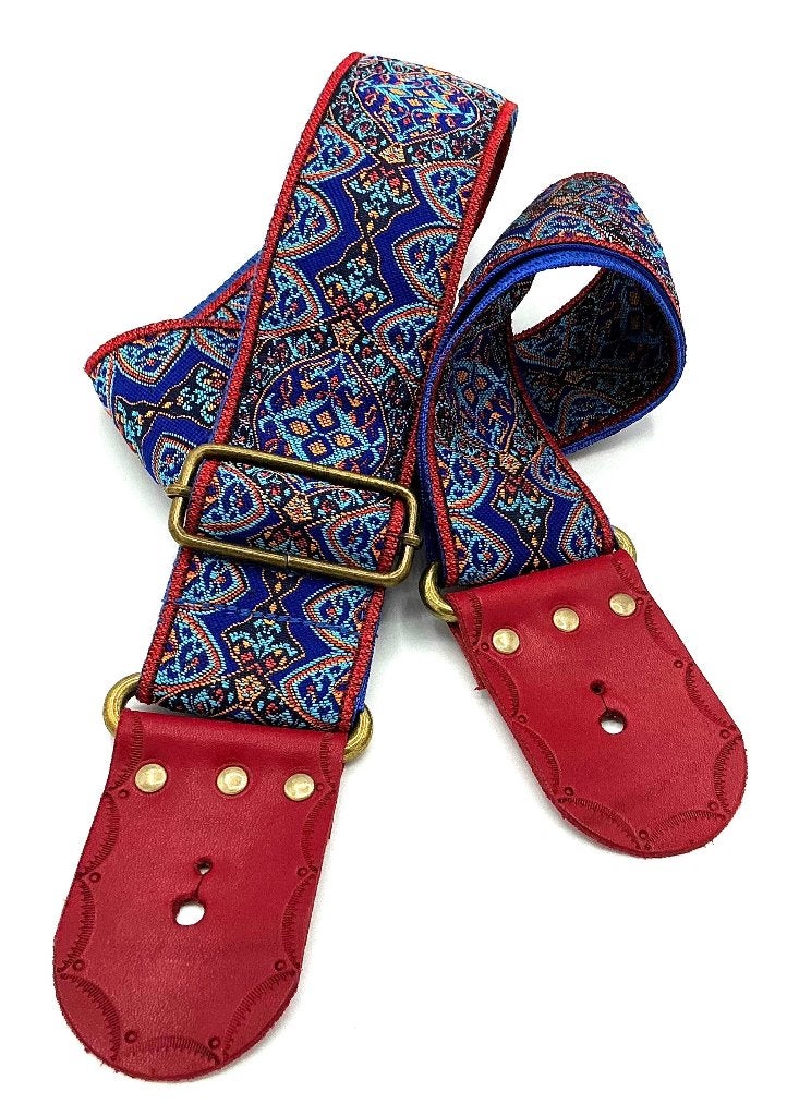 Gitaarband leer GBstof004 blauw barok bohemian leer 150cm, Verzenden, Zo goed als nieuw, Elektrische gitaar