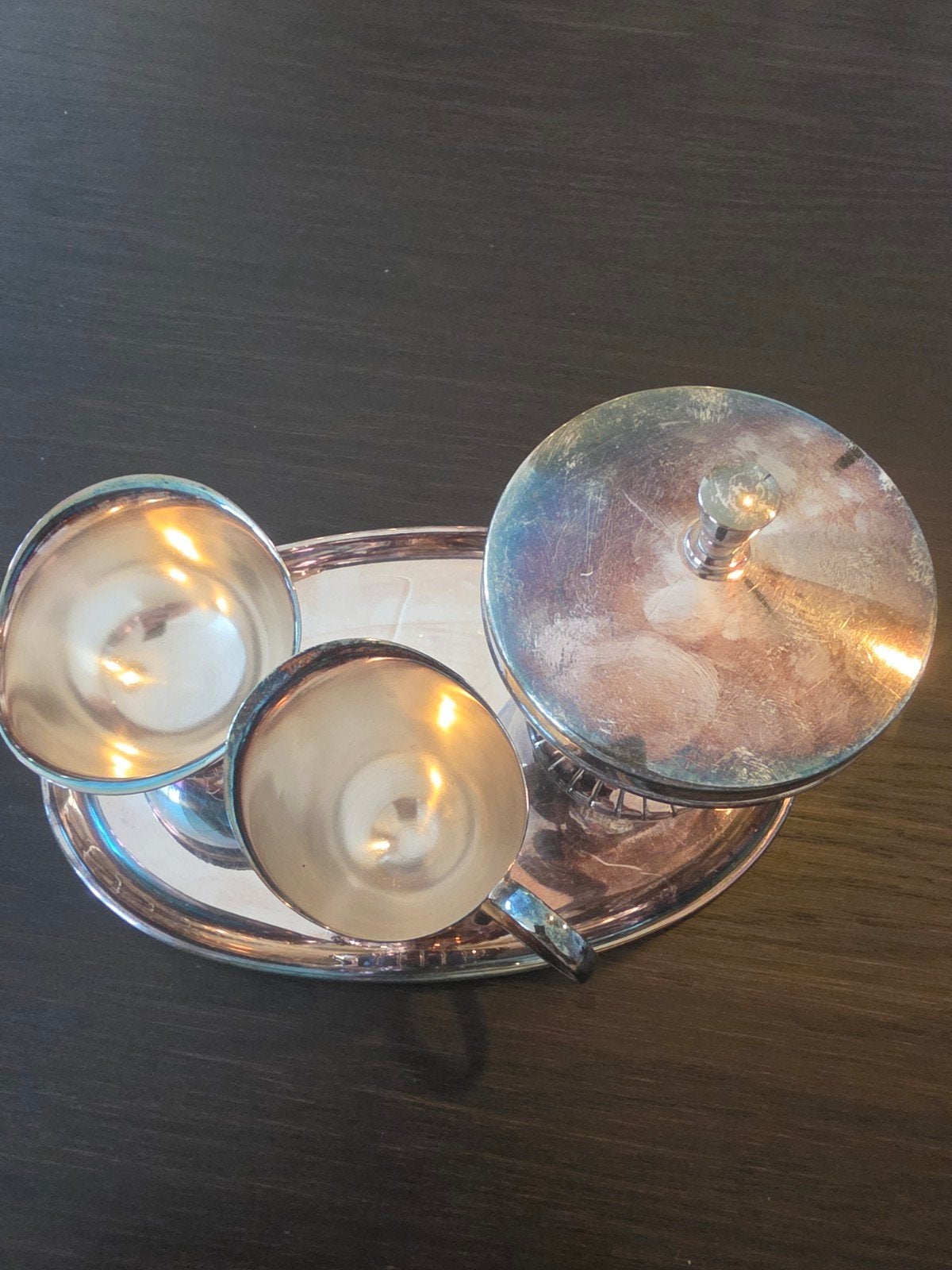 Vintage Verzilverde Suikerpot, Melkkan en Schaaltje, Ophalen of Verzenden, Zilver