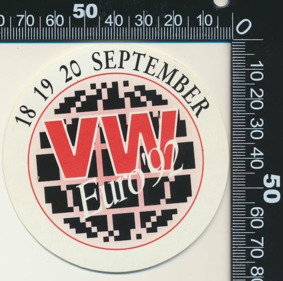 Sticker: VW Euro 1992, Ophalen of Verzenden, Zo goed als nieuw, Bedrijf of Vereniging
