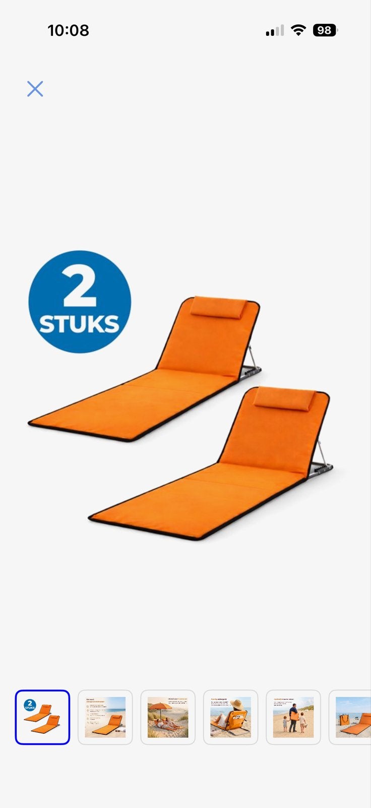 Set van 2 Opvouwbare Strandmatten met Verstelbare Rugleuning, Ophalen of Verzenden, Nieuw, Metaal, Inklapbaar