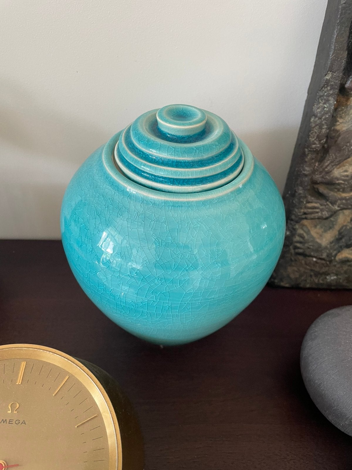 Turquoise vaasje Groenesteeg pottenbakkerij Leiden, Ophalen of Verzenden