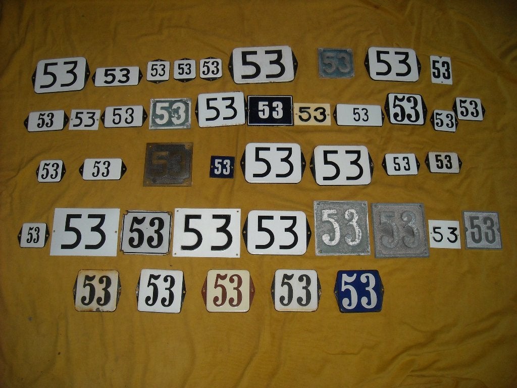 oud emaille huisnummer 53 ook 54 55 56 57 58 59 60 61 62 63, Antiek en Kunst, Ophalen of Verzenden