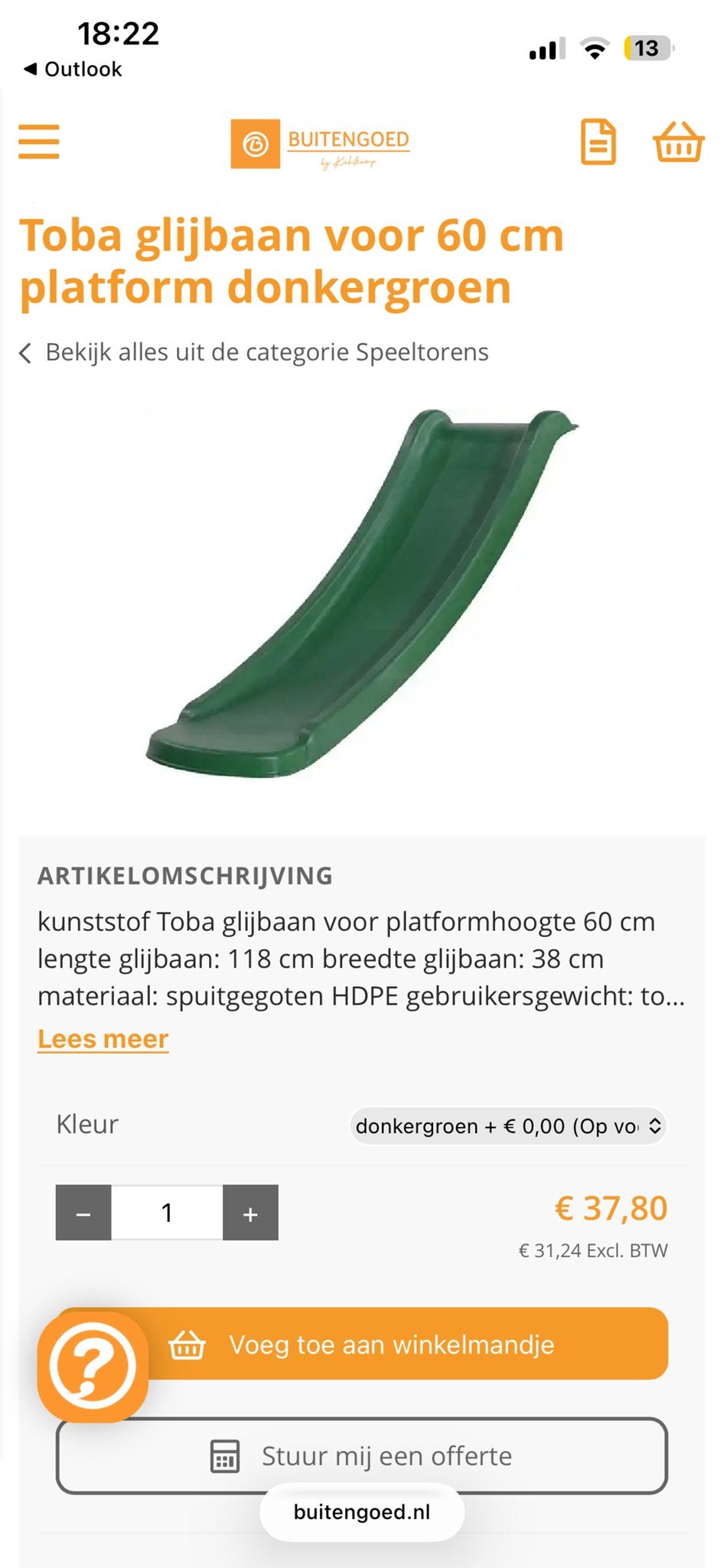 Nieuw! Glijbaan voor 60cm platform, 118cm lang, 38cm breed, Ophalen, Nieuw, Glijbaan, Aanbouwonderdeel