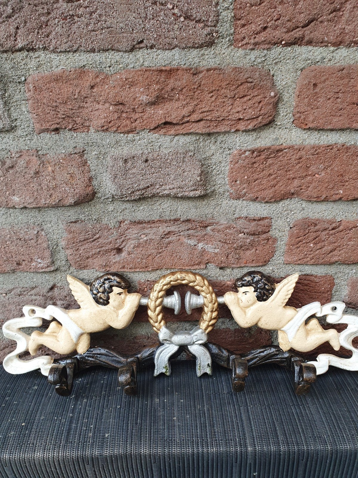 Antieke kapstok met engeltjes - gietijzer, Antiek en Kunst, Ophalen of Verzenden