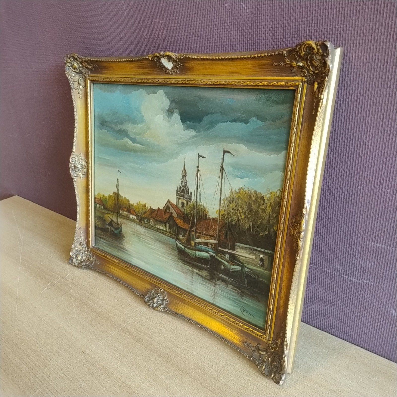 Olieverfschilderij in mooie lijst (met beschadiging), Antiek en Kunst, Kunst | Schilderijen | Klassiek, Ophalen