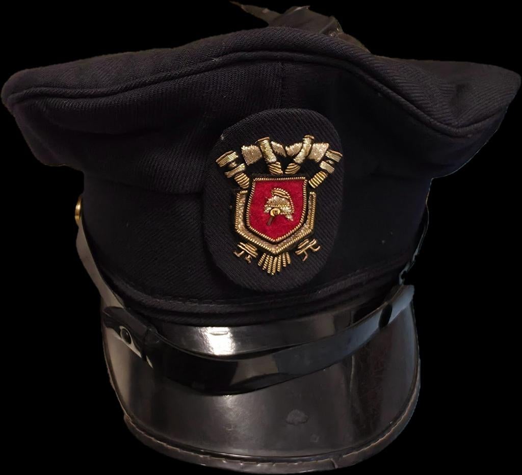 Donkerblauwe Brandweer-pet met embleem, Ophalen of Verzenden