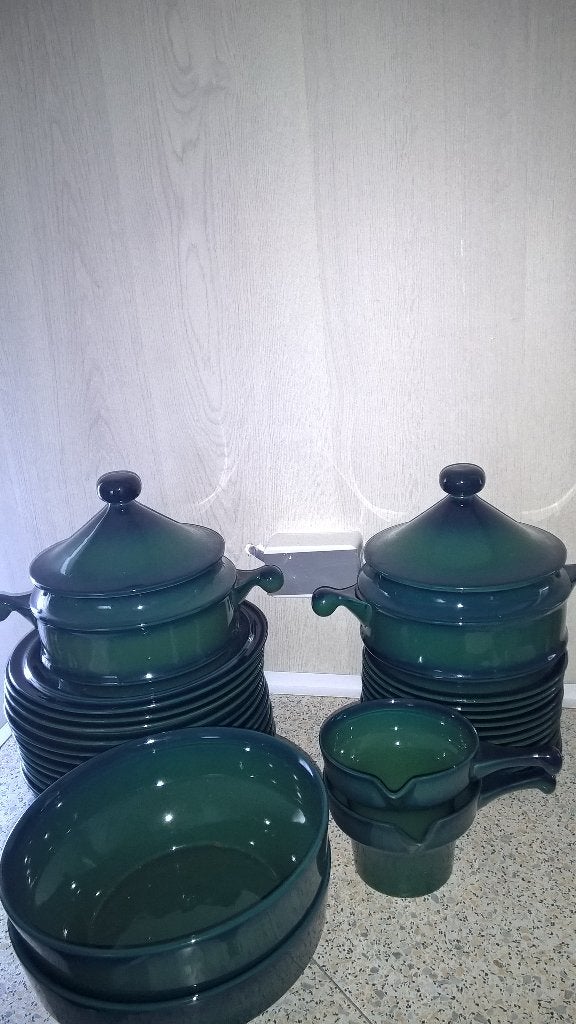 ZGAN AARDEWERK SERVIES BORDEN SCHALEN PANNEN  GROEN-BLAUW, Ophalen, Zo goed als nieuw, Overige stijlen, Aardewerk