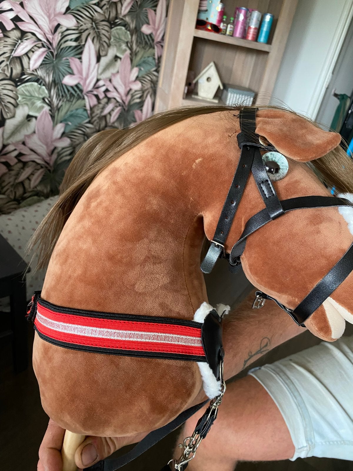 Houten stokpaard met hoofdstel en tuig, Ophalen of Verzenden, Gebruikt, Jongen of Meisje