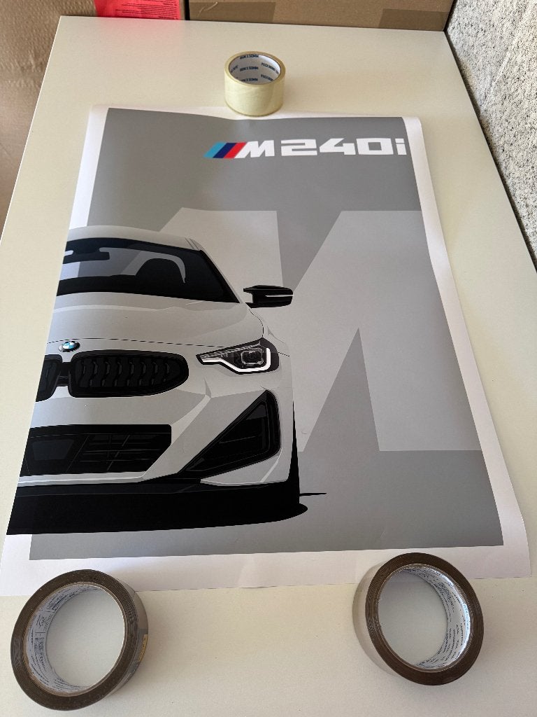 Poster BMW M240i, gedrukt op gekleurd papier., Ophalen of Verzenden, Nieuw
