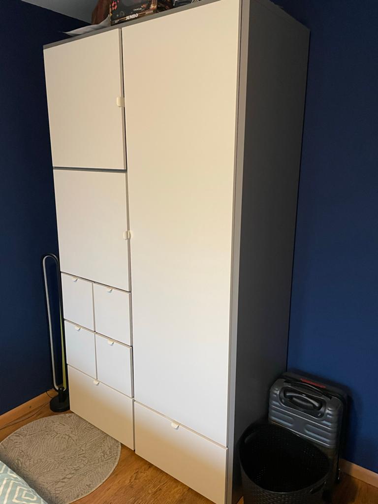 IKEA VISTHUS Kledingkast met spiegeldeur - Grijs/Wit, Ophalen, Gebruikt, 100 tot 150 cm, 200 cm of meer
