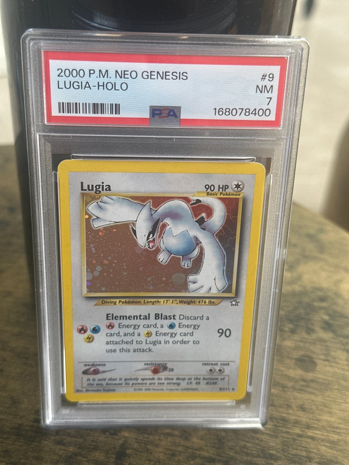 Pokémon Lugia Holo PSA 7 Neo Genesis 2000, Ophalen of Verzenden, Gebruikt, Losse kaart, Foil