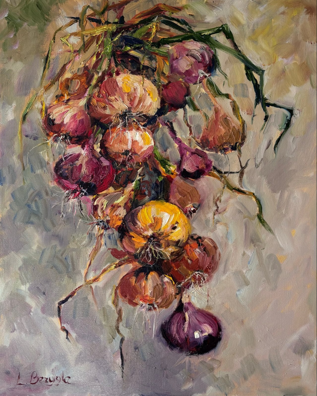 Uienstreng - Olieverfschilderij op linnen, Antiek en Kunst, Kunst | Schilderijen | Klassiek, Ophalen of Verzenden