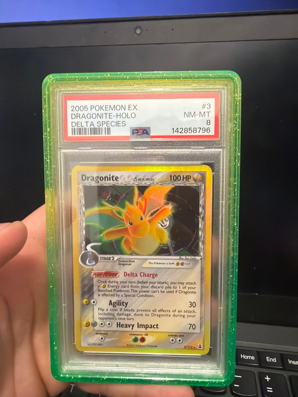 2005 Pokémon EX Dragonite-Holo Delta Species PSA 8, Ophalen of Verzenden, Zo goed als nieuw, Losse kaart
