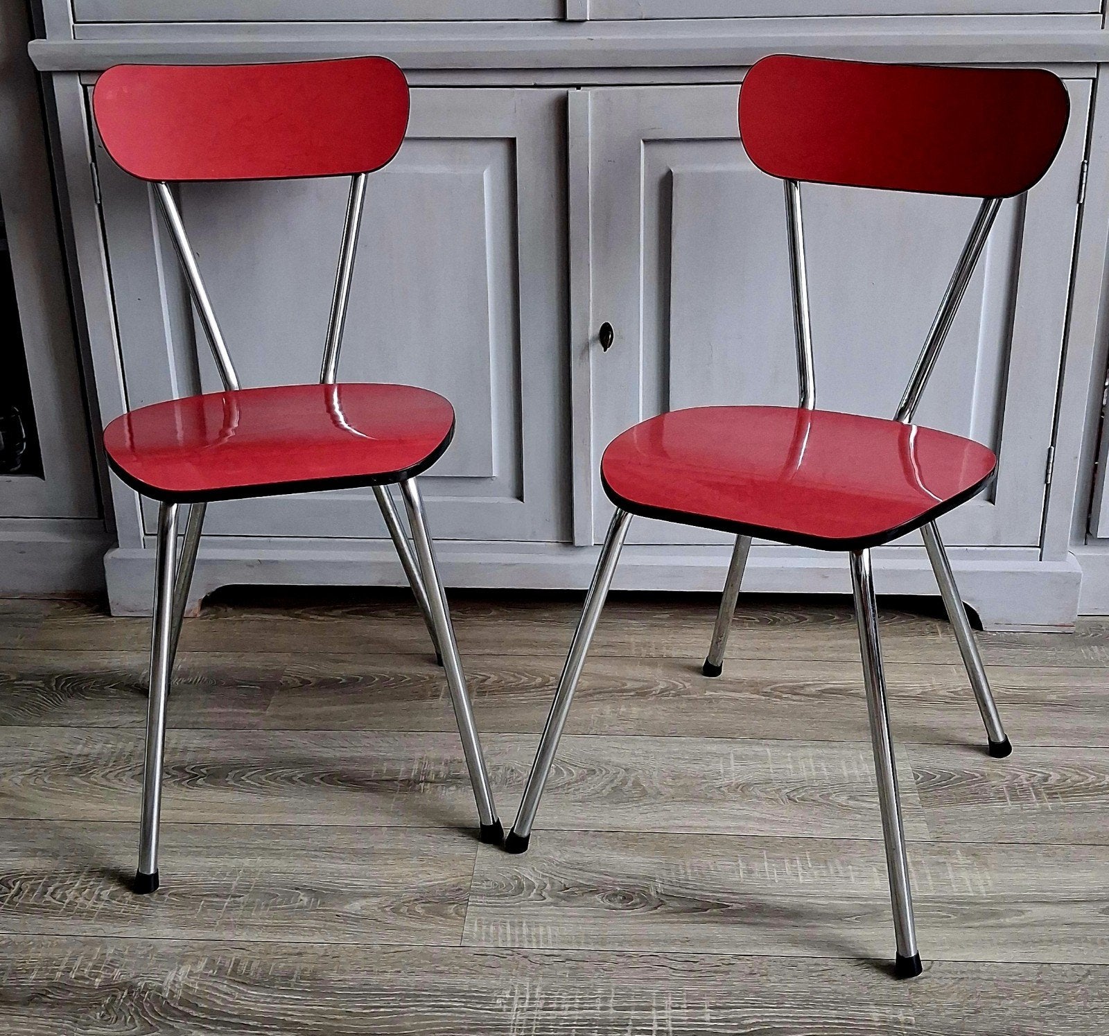 Twee vintage formica keukenstoelen, Ophalen, Overige materialen, Gebruikt, Twee