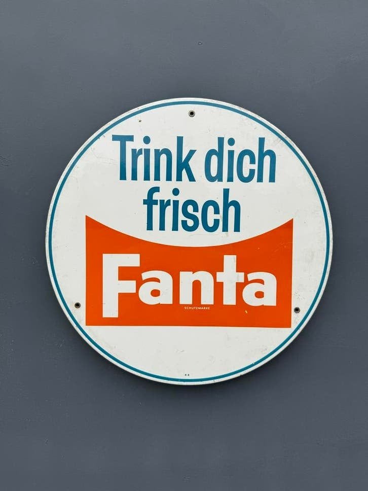 Vintage Fanta Reclamebord - 'Trink dich frisch', Reclamebord, Gebruikt, ., Ophalen of Verzenden