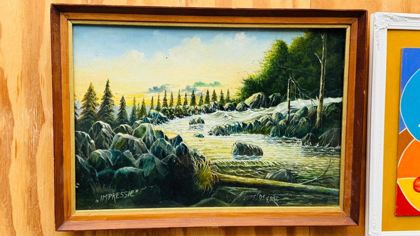 Schilderij 'Impressie' - Landschap met rivier en bos, Doek, Realistisch, Ophalen of Verzenden, Landschap