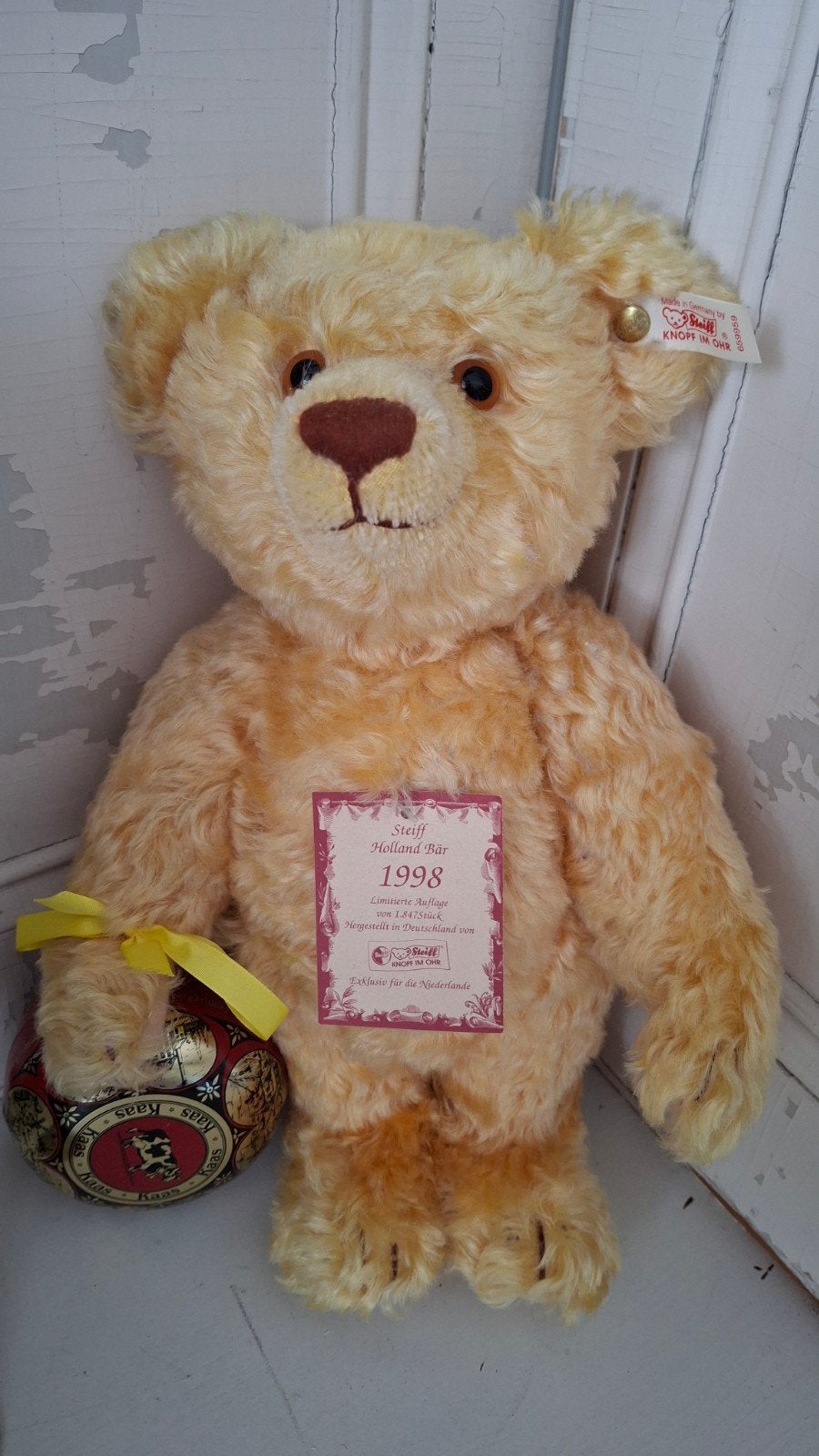Steiff bear Holland 1998 kaas met certificaat, Ophalen of Verzenden, Zo goed als nieuw, Stoffen beer, Steiff