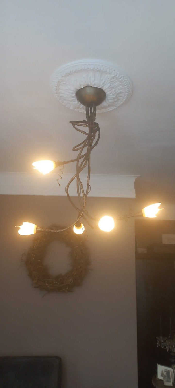 Hanglamp met 5 lichtpunten - Rustieke stijl, Huis en Inrichting, Ophalen, Gebruikt, Rustiek, E14 (klein)