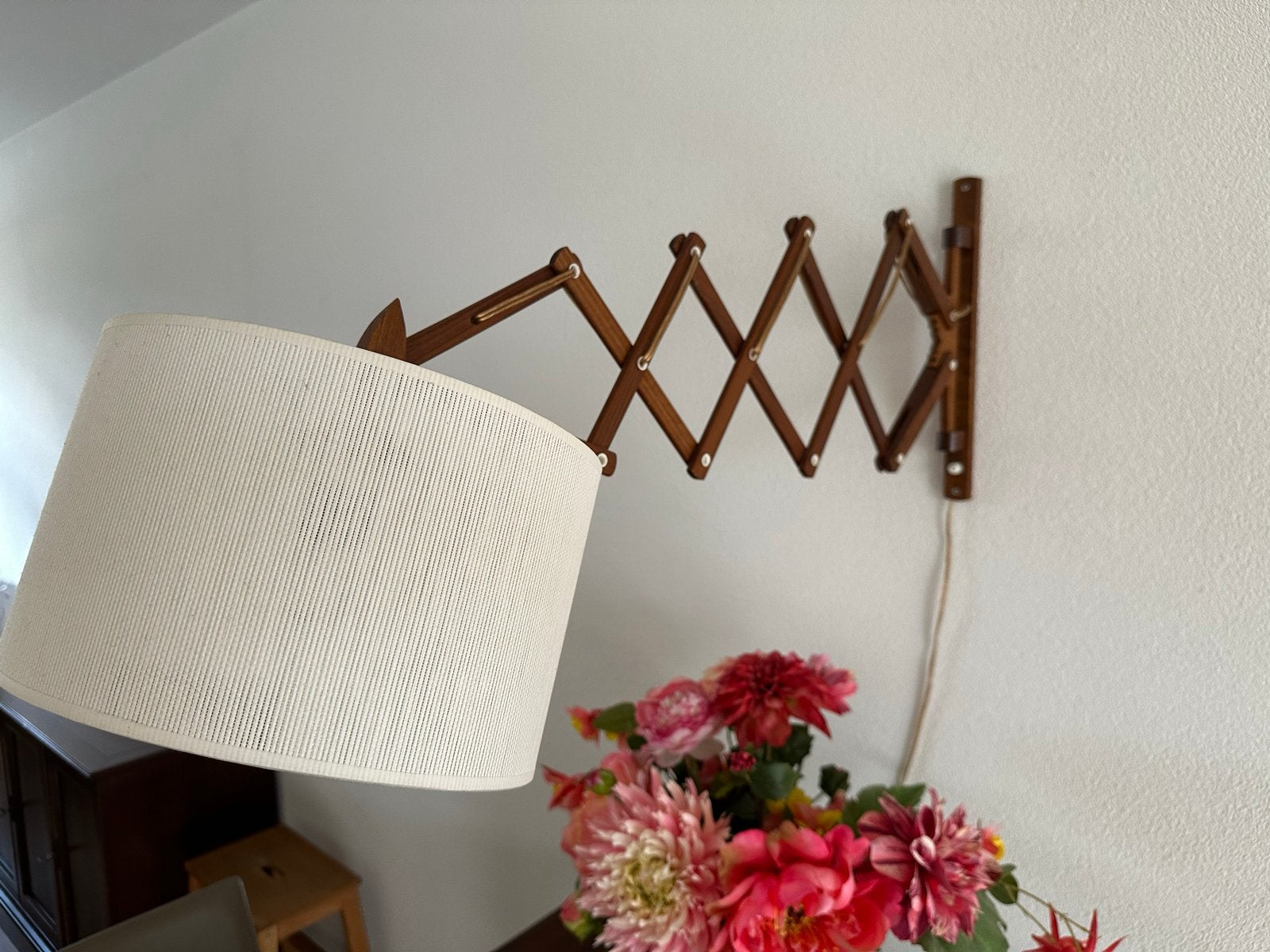 Vintage uitschuifbare wandlamp met harmonica-arm, Ophalen
