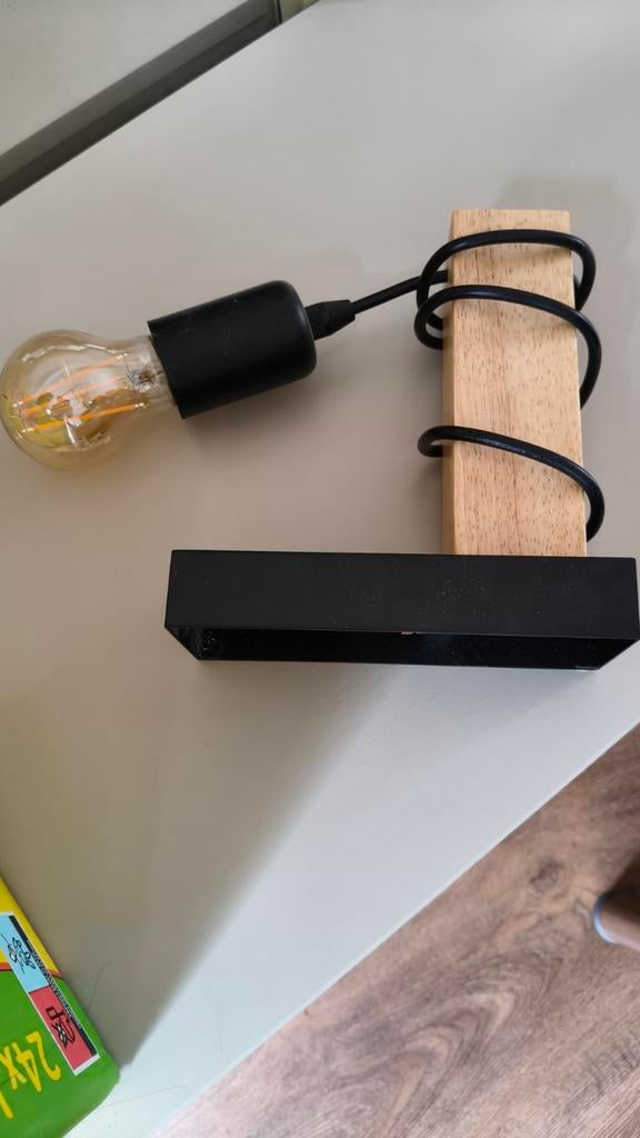 Hanglamp met houten element en lampbol, Huis en Inrichting, Ophalen, Zo goed als nieuw, Hout, Minder dan 50 cm