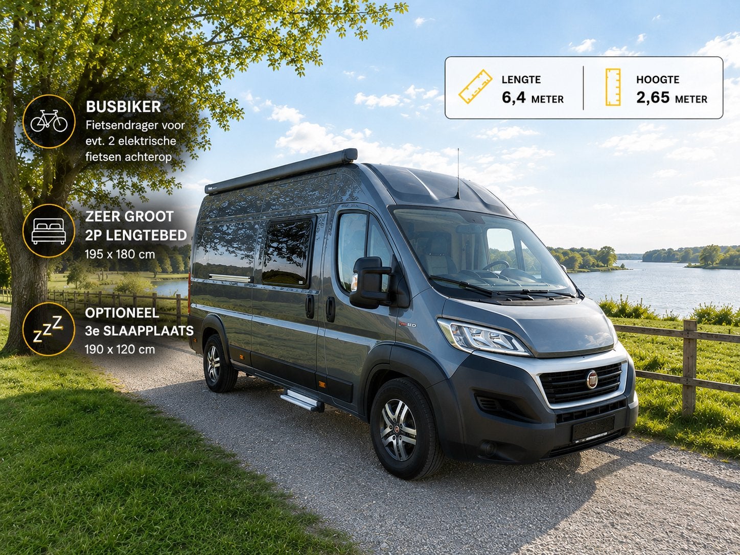 Buscamper huren / huur | lengte bedden | elek. fietsendrager