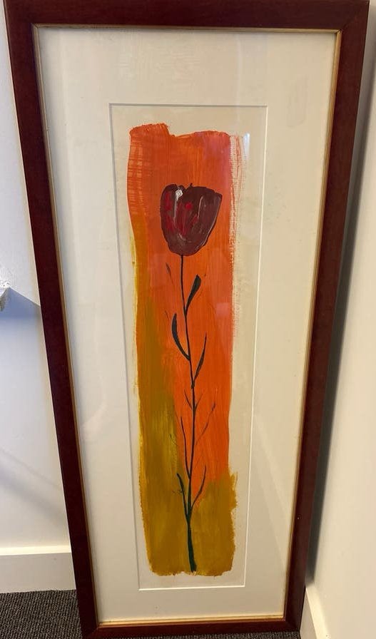 Modern schilderij met abstracte bloem, Abstract, Overige technieken, Handgeschilderd, Papier