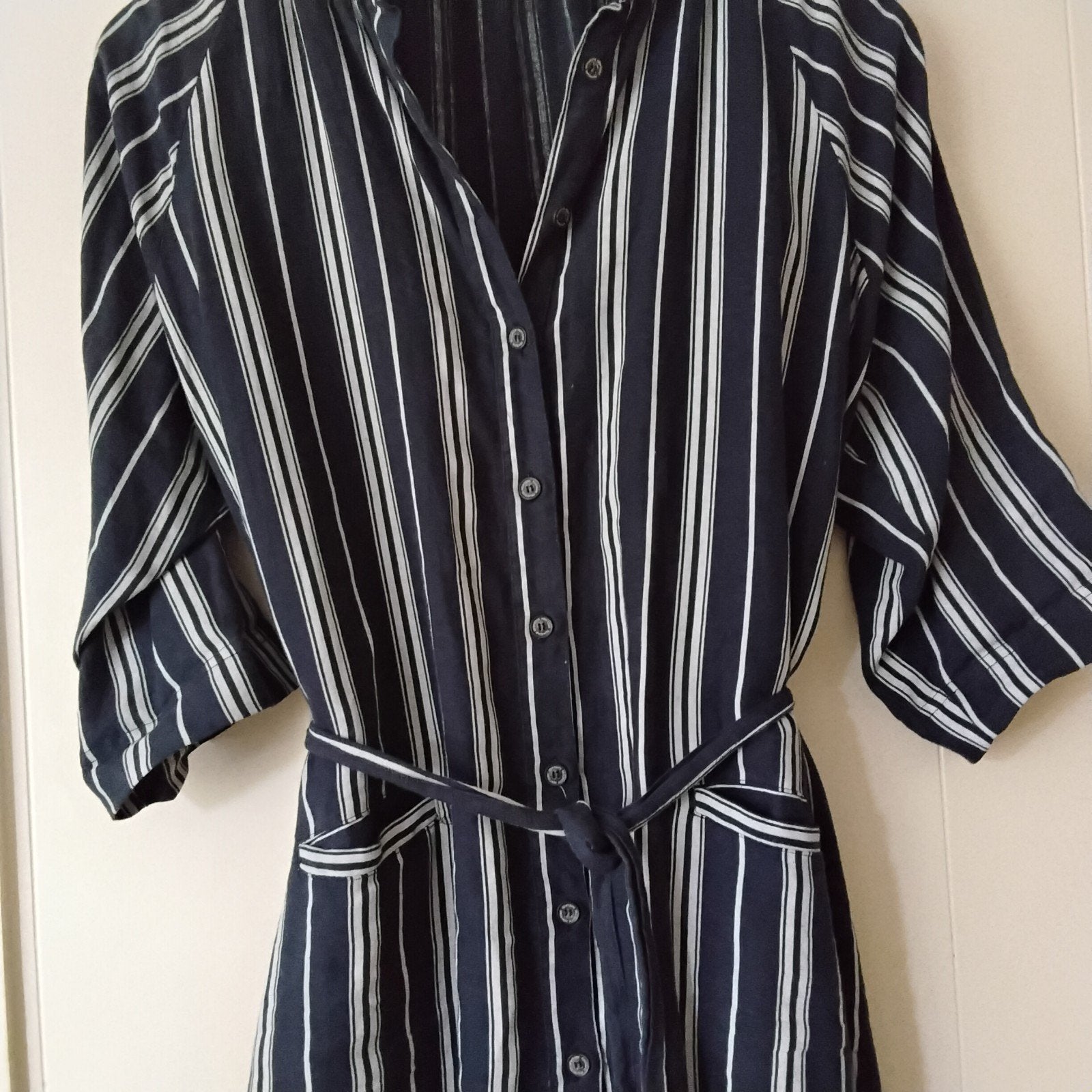 Penn&ink 100% linnen d.blauw/ wit gestreepte jurk. XL, Penn & Ink, Blauw, Maat 46/48 (XL) of groter, Nieuw