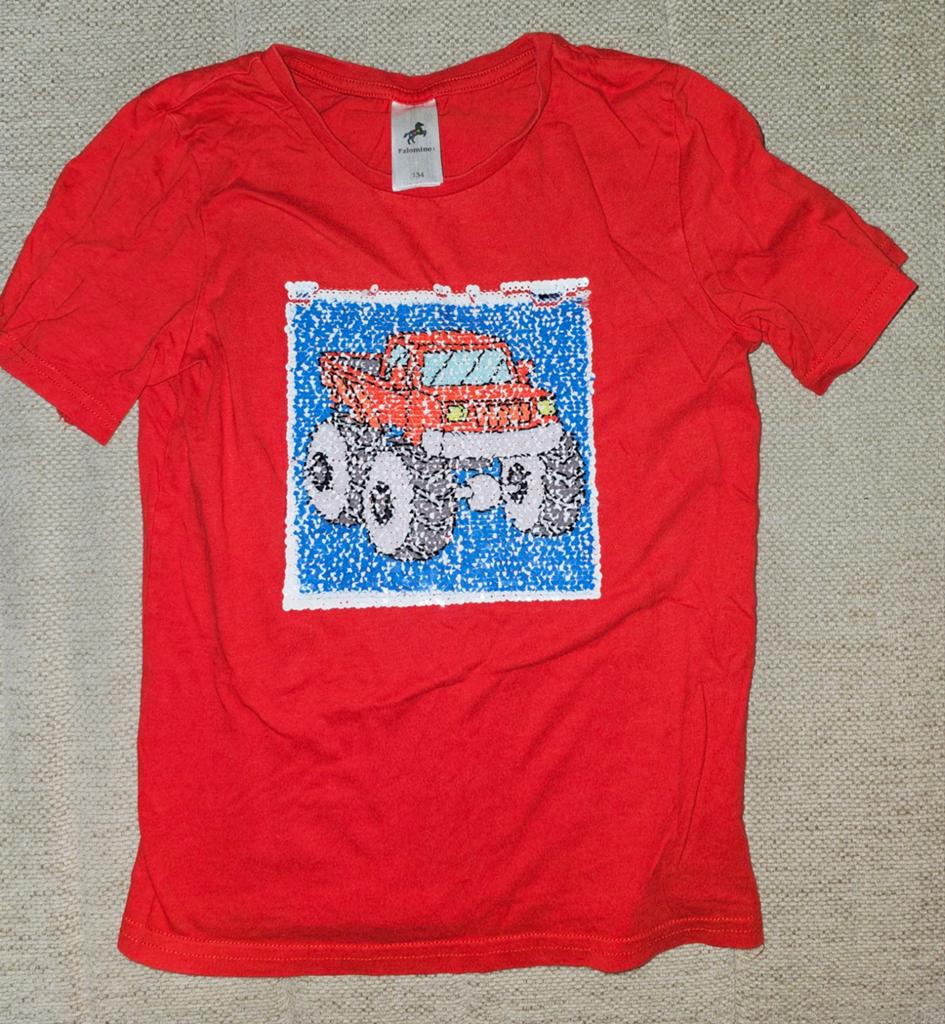 Palomino rood shirt met omkeerbare pailletten (Monster Truck, Ophalen of Verzenden, Zo goed als nieuw, Jongen