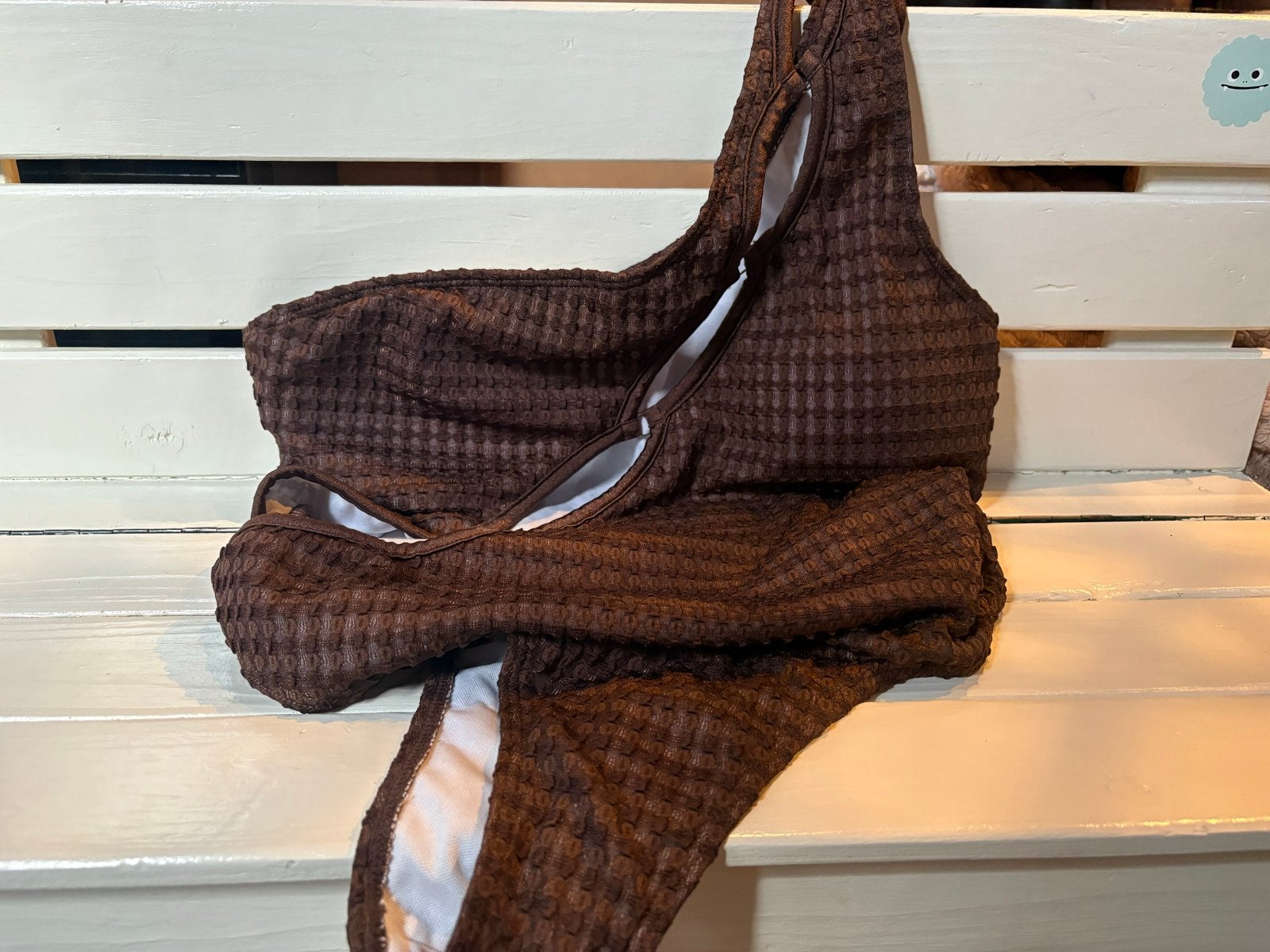 Nieuw badpak maat L SHEIN - Bruin wafelpatroon, Kleding | Dames, Verzenden, Nieuw, Bruin, Badpak