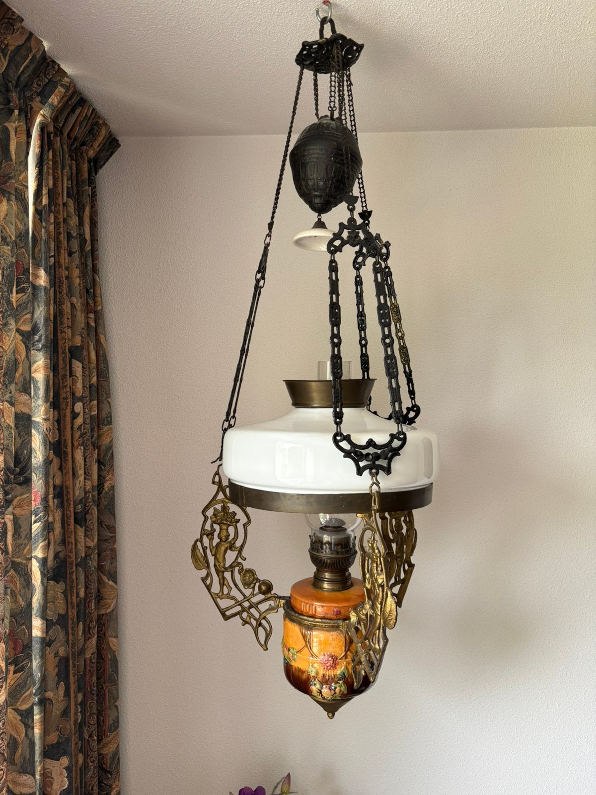 Antieke hang olielamp, Antiek en Kunst, Ophalen of Verzenden