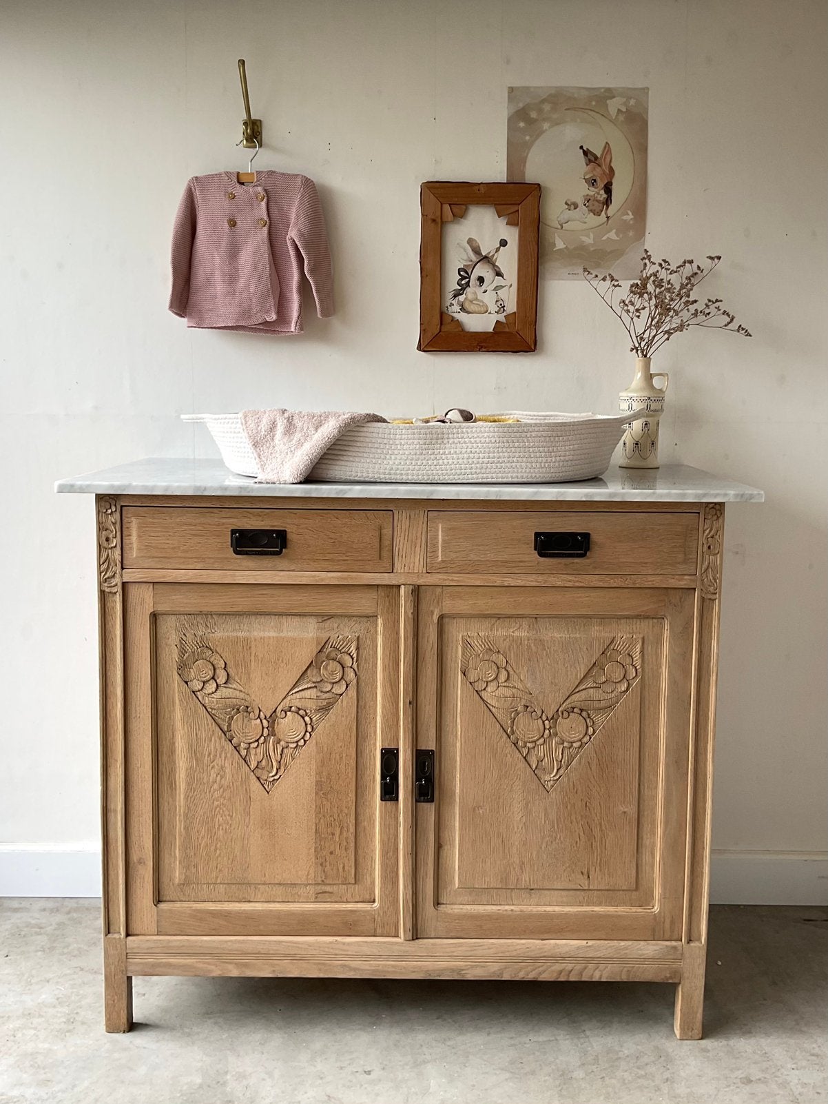 Antieke commode met marmeren blad, hoog model, dressoir, Ophalen, Gebruikt, 50 tot 70 cm, 100 cm of meer