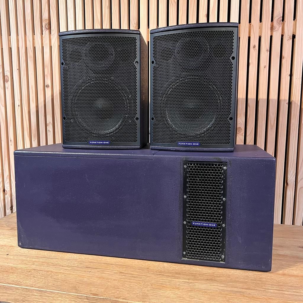 Funktion one F81 & MB112, Zo goed als nieuw, 120 watt of meer, Front, Rear of Stereo speakers, Ophalen
