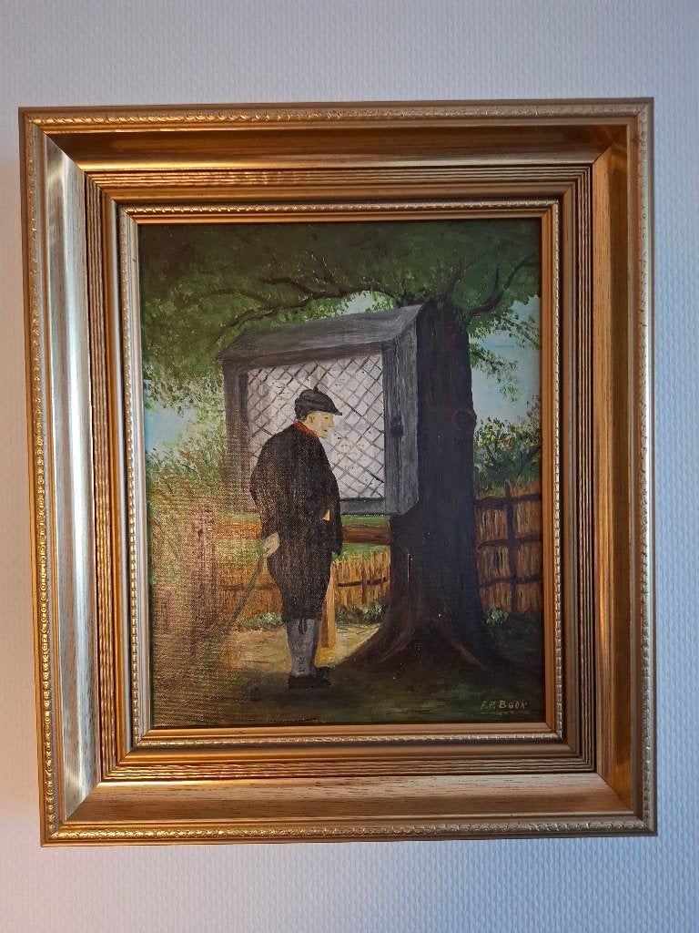 2 x schilderij mannetje  en poort, Ophalen, Handgeschilderd